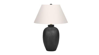 Modern Black Ceramic Table Lamp with Ivory Linen Shade