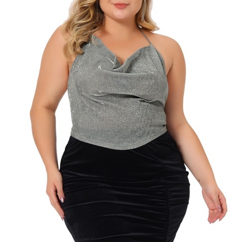 Agnes Orinda Women's Plus Size Tops V Neck Velvet Lace Trim Cami Tank Tops  Black 4X