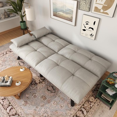 UNISOAR Sofa Bed Convertible 70 inch Solid Wood Couch for Living Room, Water-Resistant Fabric, 2 Cushions,Dark Grey/Brown/Light Grey/Black/Blue