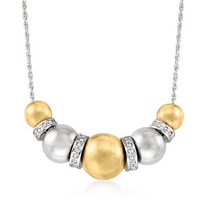 Ross-Simons Sterling Silver and 14kt Yellow Gold Bead Necklace With .35 ct. t.w. Diamonds - 1 of 4