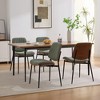 ORRD Set of 2 Dining Chairs, Walnut Pine Back, Olive Green Linen Seat, Metal Legs with Adjustable Feet - 4 of 4
