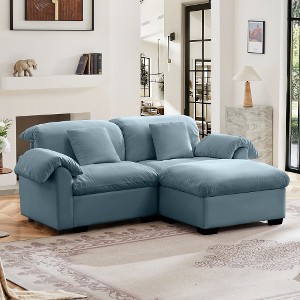 MYINDA 2 Seater Deep Seat Sectional Couch With Storage Space, Modular Sectional Sofa with Storage Reversible Ottoman,BLUE - 1 of 4