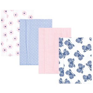 Hudson Baby Baby Girls Cotton Flannel Burp Cloths 4pk, Beautiful Butterfly, One Size - 1 of 4