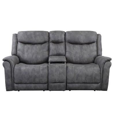 Gray Faux Suede Power Reclining Loveseat with Storage