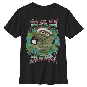 Boys Sesame Street Merry Bah Humbug Wreath T Shirt - 1 of 4