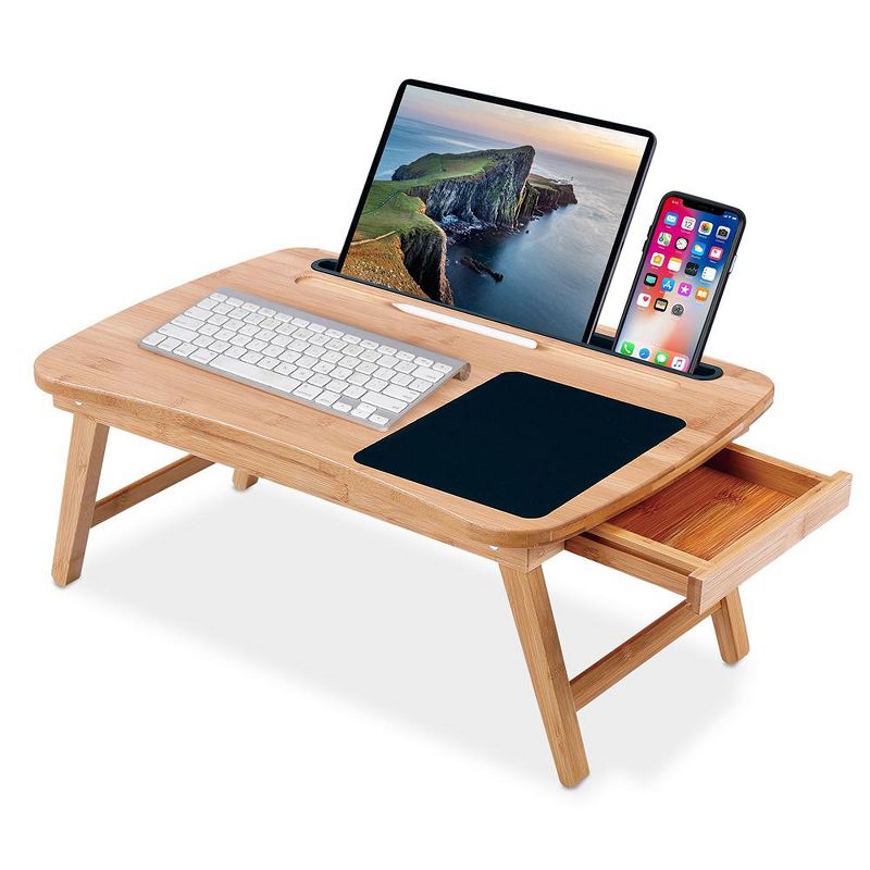 BirdRock Home Curved Lap Tray with Storage Drawer & Mouse Pad - Natural, 1 of 9
