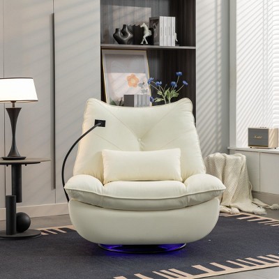 270°Recline And Swivel Chairs,Power Recliner Glider,Nursery Recliner Chair With Atmosphere Lamp Usb Port Charge Bluetooth Speakers-Cuddlewood