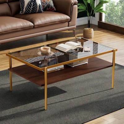NicBex Modern Rectangle Coffee Table with Glass Top and Metal Legs for Living Room