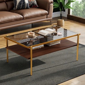 NicBex Modern Rectangle Coffee Table with Glass Top and Metal Legs for Living Room - 1 of 4