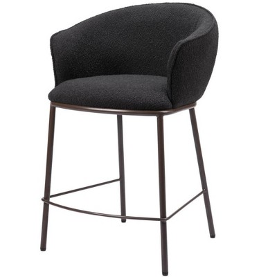 HomeRoots 26" Black and Bronze Shearling and Steel Counter Height Bar Chair