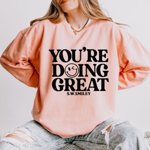 Simply Sage Market S.W.Smiley You're Doing Great Smiley Lightweight Garment Dyed Sweatshirt - 1 of 4