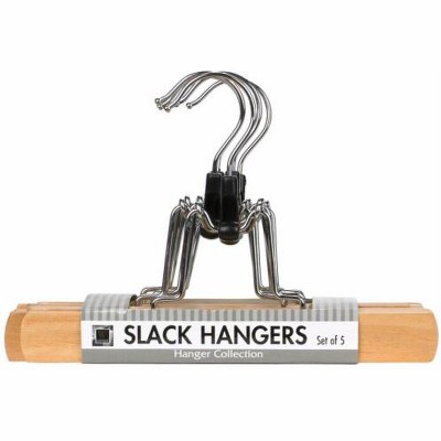 Whitmor Natural Wood Slack Hangers with Chrome Hooks, Set of 5