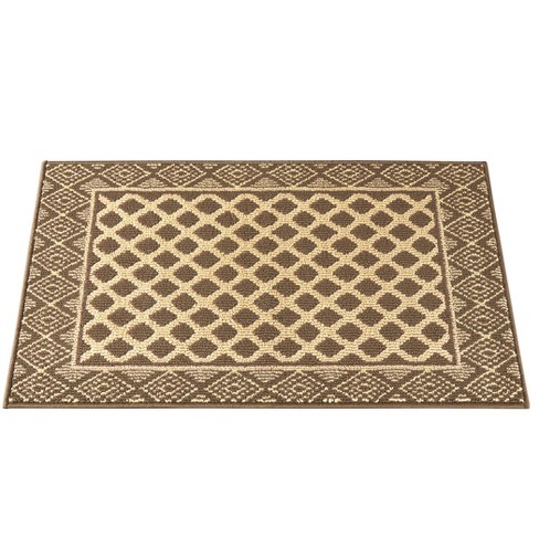 Washable Non-Slip Accent Rug, Floral Scroll, Beige and White, 26 x 45 