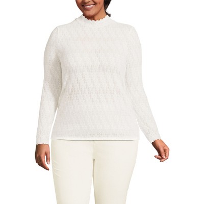 Lands' End Women's Long Sleeve Brushed Lace Mock Neck Top