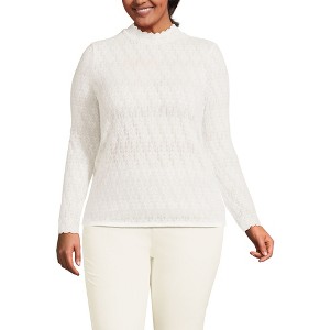 Lands' End Women's Long Sleeve Brushed Lace Mock Neck Top - 1 of 4