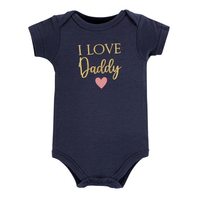 Hudson Baby Infant Girl Cotton Bodysuits, Girl Daddy Pink Navy 3Pk, 3 of 6