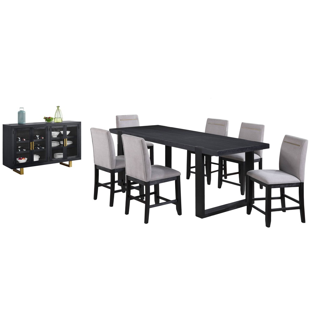 Photos - Dining Table 8pc Yves Counter High Dining Set Charcoal - Steve Silver Co.