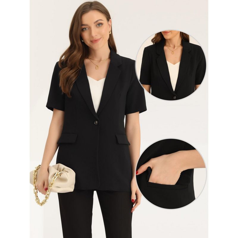 Allegra K Women's Office Work Lapel Short Sleeve Button Down Open Front Blazers with Pockets, 2 of 6