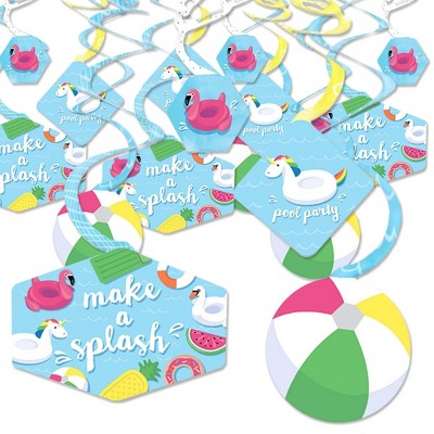 Big Dot of Happiness Make a Splash - Pool Party - Summer Swimming Party or Birthday Party Hanging Decor - Party Decoration Swirls - Set of 40