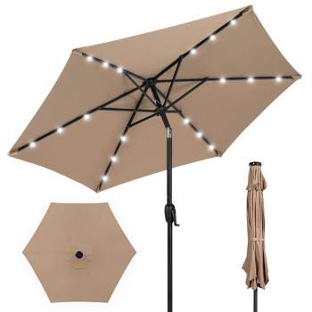 Best Choice Products 7.5ft Outdoor Solar Patio Umbrella for Deck, Pool w/ Tilt, Crank, LED Lights