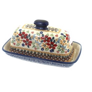 Blue Rose Polish Pottery M074 Manufaktura Butter DIsh - 1 of 2