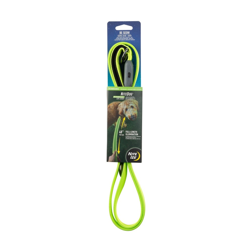 Nite Ize NiteDog USB Rechargeable LED Leash  5 Foot Light Up - Lime/Green LED