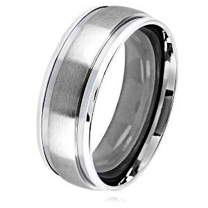 West Coast Jewelry Men's Dual Finish Grooved Stainless Steel Ring (8mm) - 1 of 4