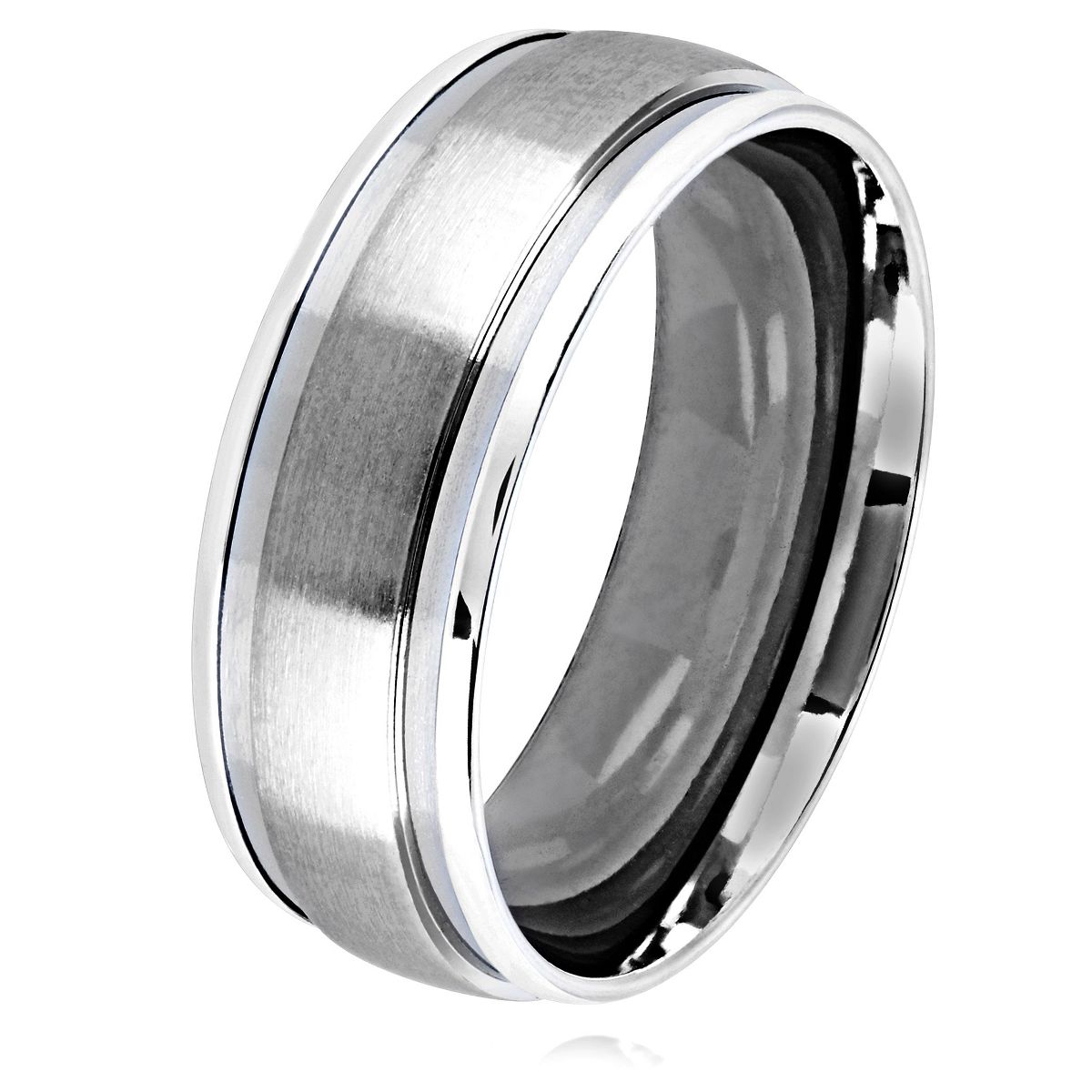 West Coast Jewelry Men's Dual Finish Grooved Stainless Steel Ring (8mm) - thumbnail 6