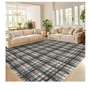Green-2*6 feet  Modern Plaid Machine Washable Area Rug Non Slip Non Shedding Throw Rugs Stain Resistant Pet Friendly For Bedroom Living Room Low Pile - 1 of 4