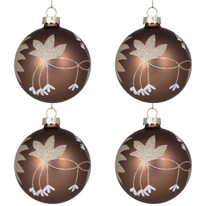 Northlight Glittered Flower Vine Glass Christmas Ball Ornaments - 3" (75mm) - Bronze - 4ct - 1 of 4