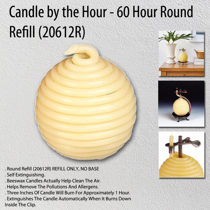Candle by the Hour 60-Hour Round Candle Refill, Eco-friendly Natural Beeswax with Cotton Wick, 3 of 6