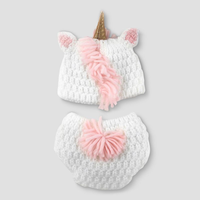 Baby Girls' Unicorn Hat & Diaper Cover Set - Cloud Island&#8482; White, 2 of 4