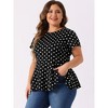 Agnes Orinda Women's Plus Size Polka Dots Fashion Workout Elegant Short Sleeves Peplum Top - 2 of 4
