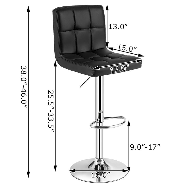 Costway Adjustable Swivel Bar Stool Counter Height Bar Chair PU Leather w/ Back Black, 3 of 11
