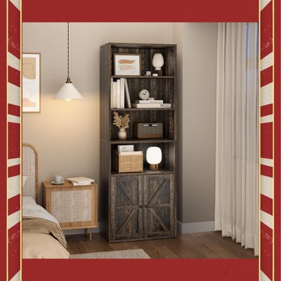 Garvee 71.4 Inch Tall Industrial Bookcase with Doors ¨C Farmhouse 6-Shelf Display Storage for Home Office, Living Room, Bedroom,