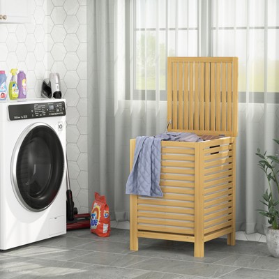 Aheaplus Bamboo 2-Section Laundry Hamper, 120L Large Laundry Basket with Lid and Removable Liner Bag