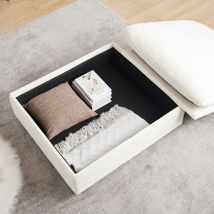 Okak Stylish Square Corduroy Storage Ottoman Bench with Hidden Storage Upholstered Foot Rest to Combine with Sofa for Living Room Bedroom, Beige - 1 of 4