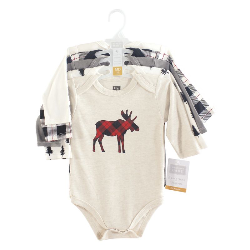 Hudson Baby Infant Boy Cotton Long-Sleeve Bodysuits 5pk, Moose, 3 of 4