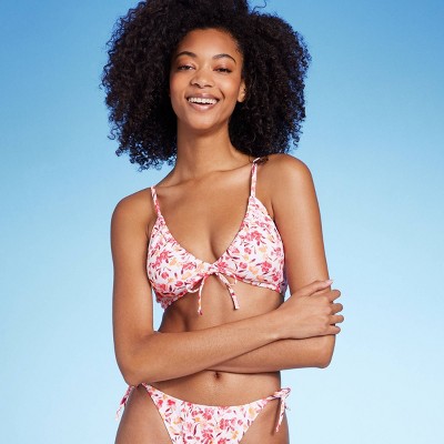 Women's Tunneled Tie-Front Triangle Bikini Top - Shade & Shore™ Pink Ditsy  Floral Print XS