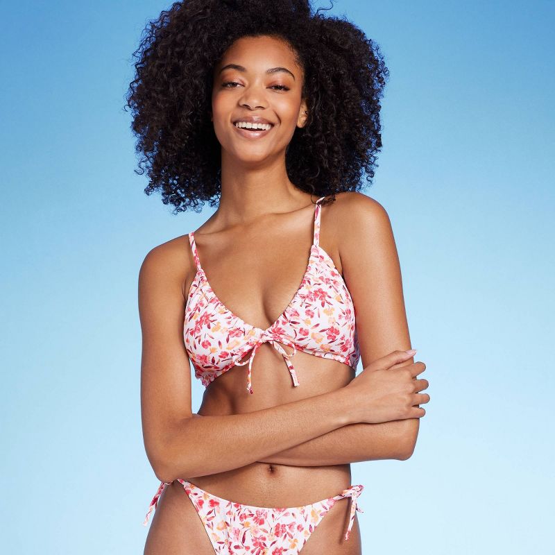 Women's Tunneled Tie-Front Triangle Bikini Top - Shade & Shore™ Pink Ditsy Floral Print, 1 of 7