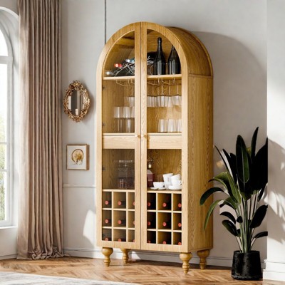 FONTOI Arched Shaped Storage Cabinet with Dedicated Slots&Shelves, Arched Bookcase with Drawers for Home