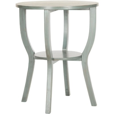Barn Blue Round Wood Pedestal Accent Table with Shelf