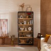 Vynxaria 74.5''H Ash Wood Grain Display Cabinet Bookcase with Storage, Pantry with Glass Doors & Adjustable Shelves - 2 of 4