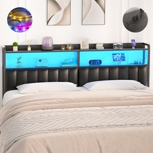 Besiost Upholstered Headboard with LED Light, Height Adjustable Headboards with Storage and Outlets - 1 of 4