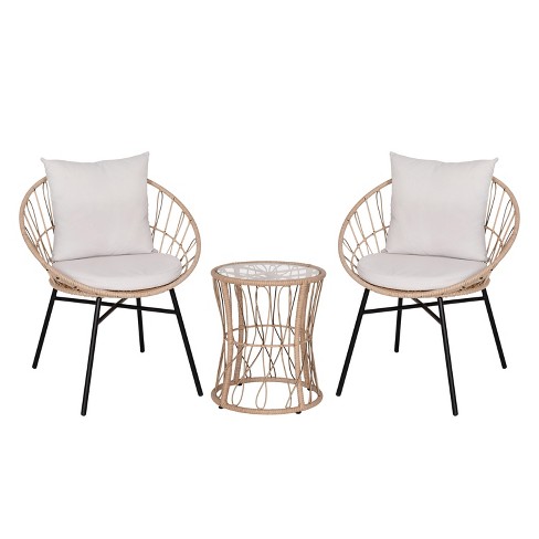 Emma And Oliver 3 Piece Boho Patio Set Tan Faux Rattan Rope