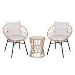Flash Furniture Devon 3-Piece Indoor/Outdoor Bistro Set, Papasan Style Rattan Rope Chairs, Glass Top Side Table & Cushions