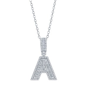 Bella Silver Sterling Silver 'A' Baguette CZ Initial 18" Pendant Necklace  - Silver - 1 of 2