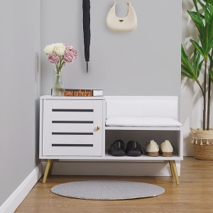 VECELO Shoe Bench with Storage for Entryway Removable Padded Cushion, Lourvered Door - 1 of 4