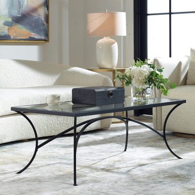 Alayna Black Metal and Clear Glass Rectangular Coffee Table