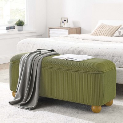 CAVINAS Rectangular Polyester Storage Ottoman Bench with Tufted Waffle Stitch Top,Storage Benches for Living Room,Bedroom